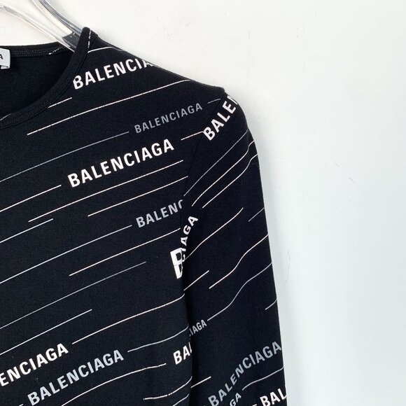 Balenciaga Black All-Over Logo Long-Sleeve Shirt XS - Picture 3 of 7